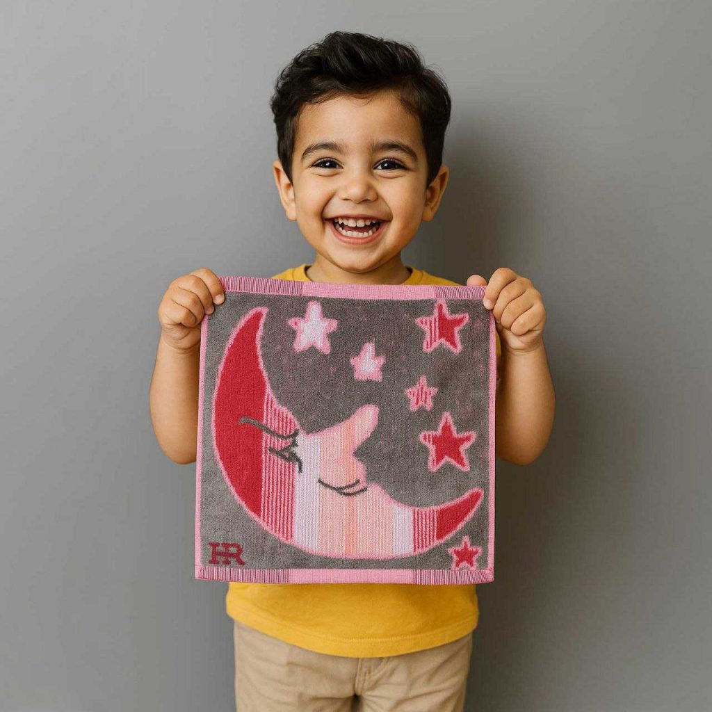 دستمال حوله ای طرح ماه و ستاره بچه گانه